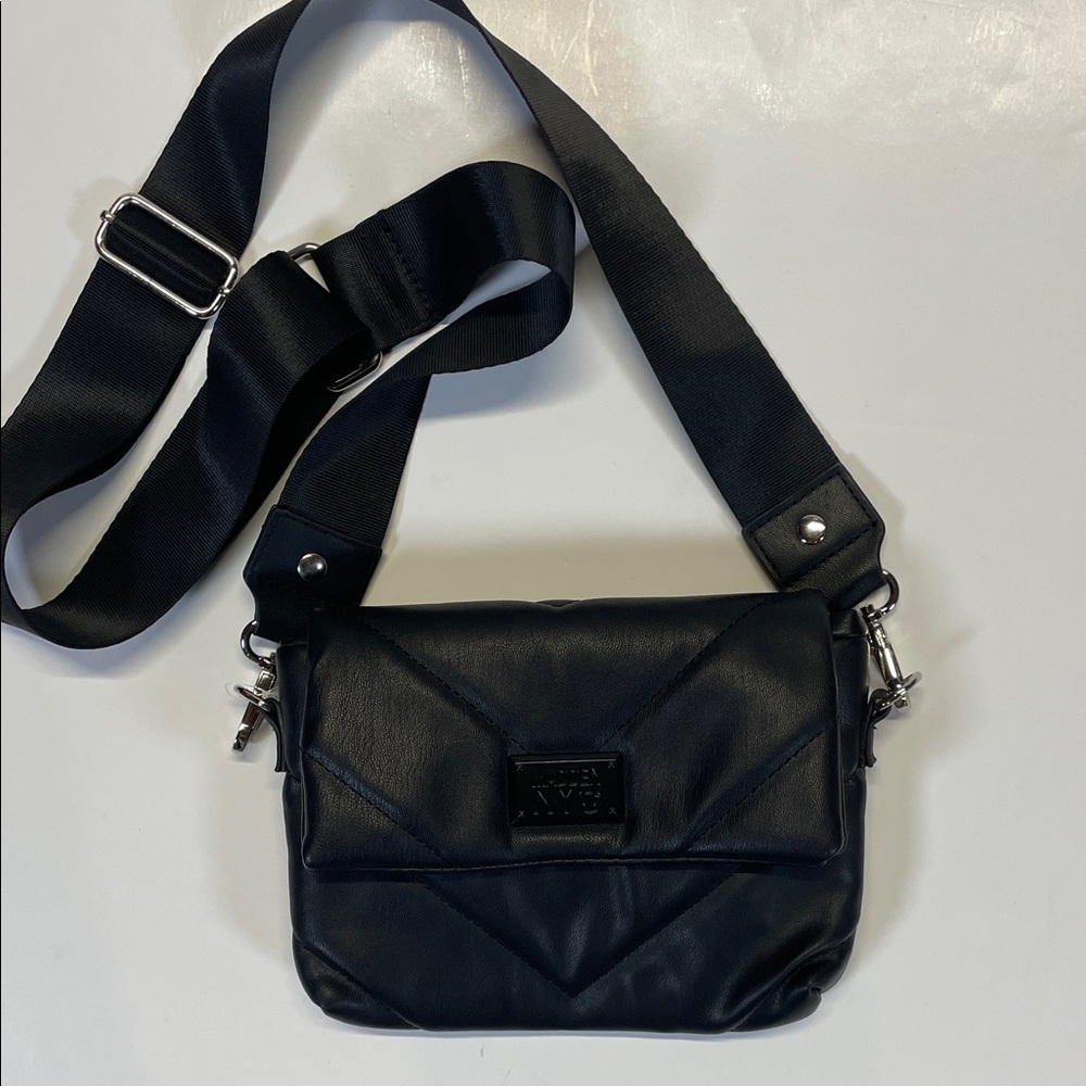 Madden NYC Quilted Crossbody Bag Black Faux Leather Shoulder Mini Purse